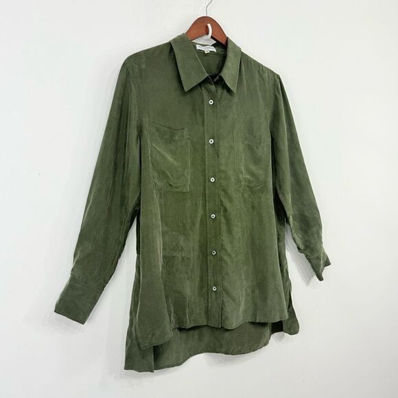 Alex Garfield Hunter Green Button Up Long Sleeve Cupro Tunic Blouse - Picture 4 of 16